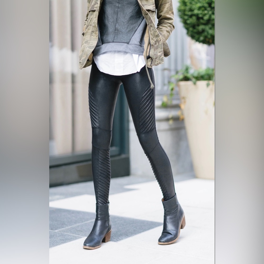 Spanx faux leather moto leggings in black
